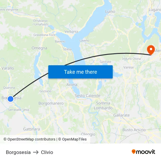 Borgosesia to Clivio map