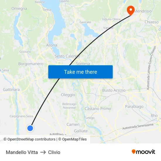 Mandello Vitta to Clivio map