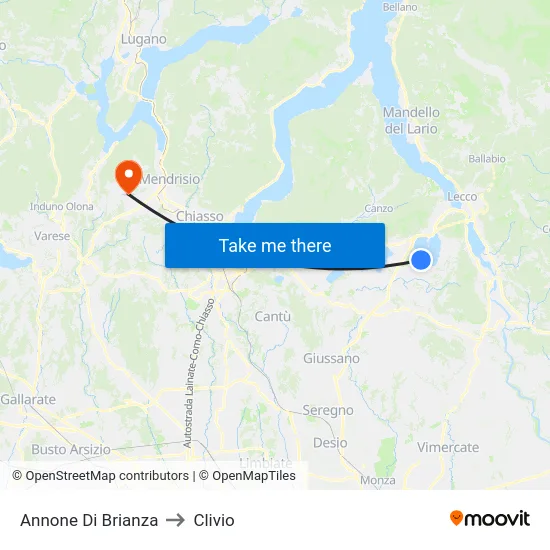 Annone di Brianza to Clivio map