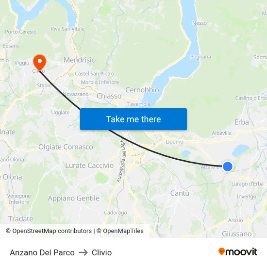 Anzano Del Parco to Clivio map