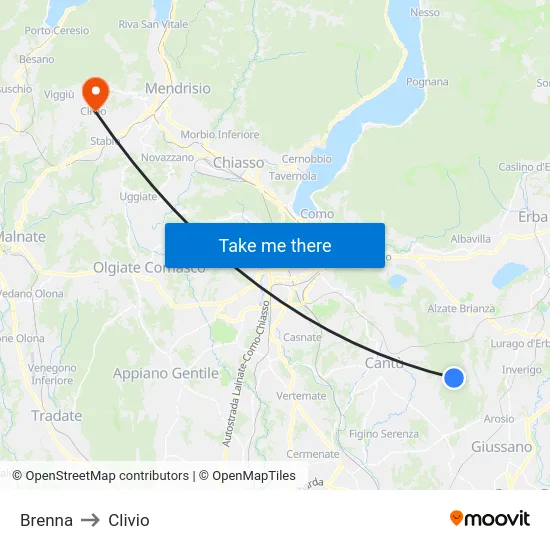 Brenna to Clivio map
