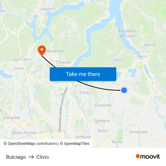 Bulciago to Clivio map