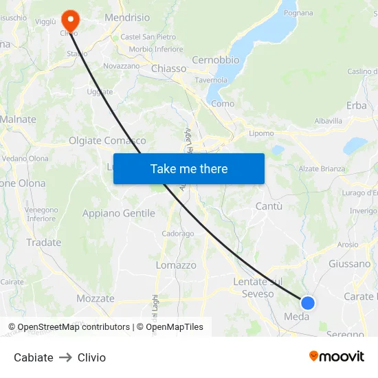 Cabiate to Clivio map