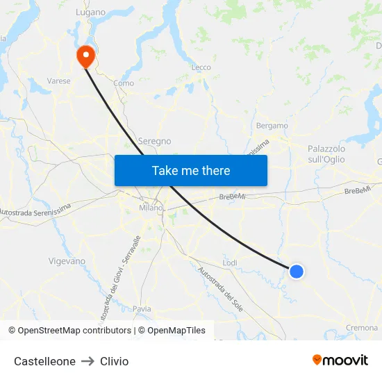 Castelleone to Clivio map