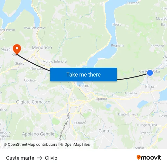Castelmarte to Clivio map