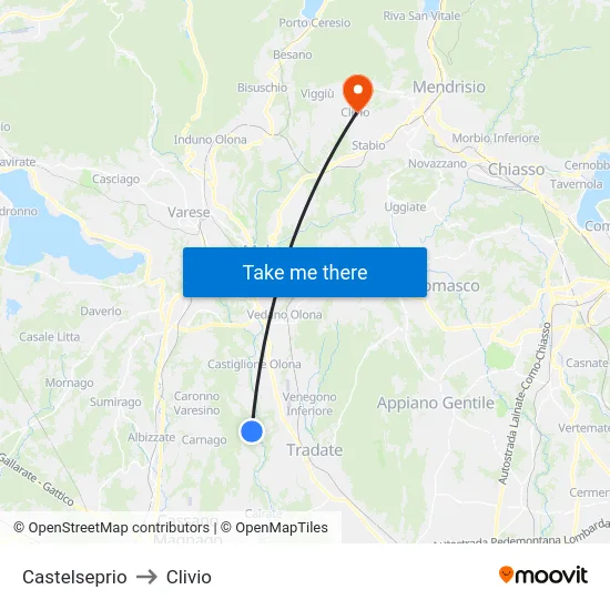 Castelseprio to Clivio map