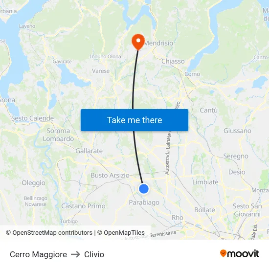 Cerro Maggiore to Clivio map