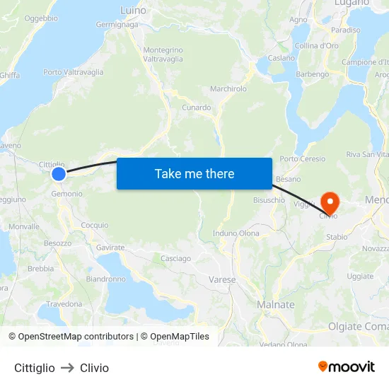 Cittiglio to Clivio map