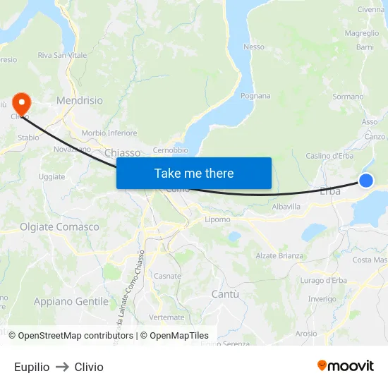 Eupilio to Clivio map