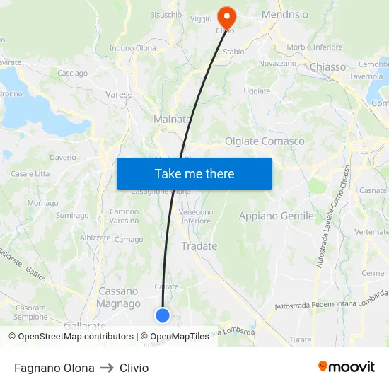 Fagnano Olona to Clivio map