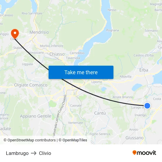 Lambrugo to Clivio map