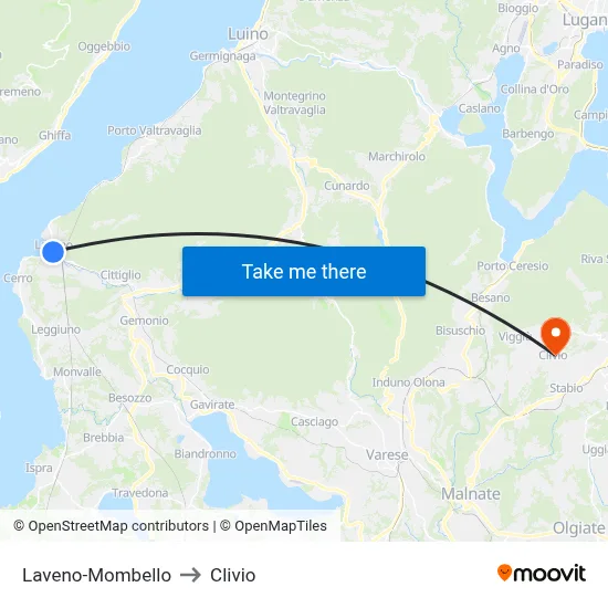 Laveno-Mombello to Clivio map