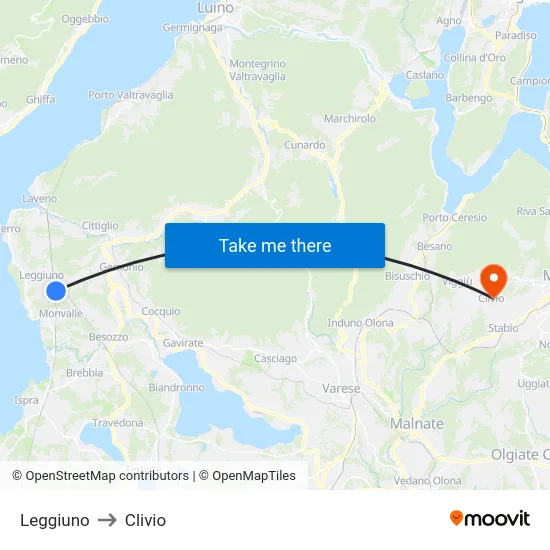 Leggiuno to Clivio map