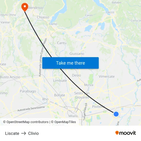 Liscate to Clivio map