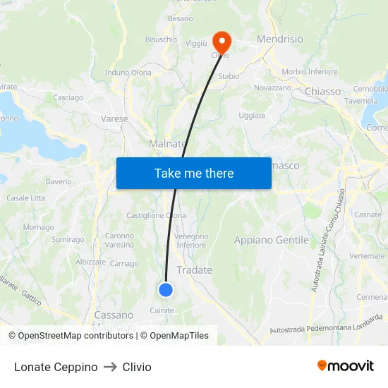 Lonate Ceppino to Clivio map