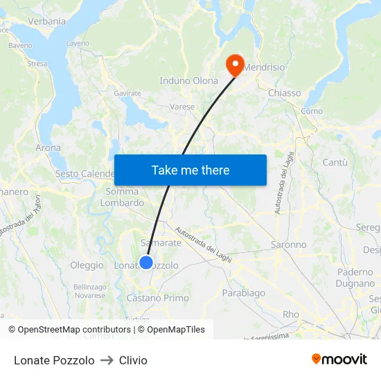 Lonate Pozzolo to Clivio map