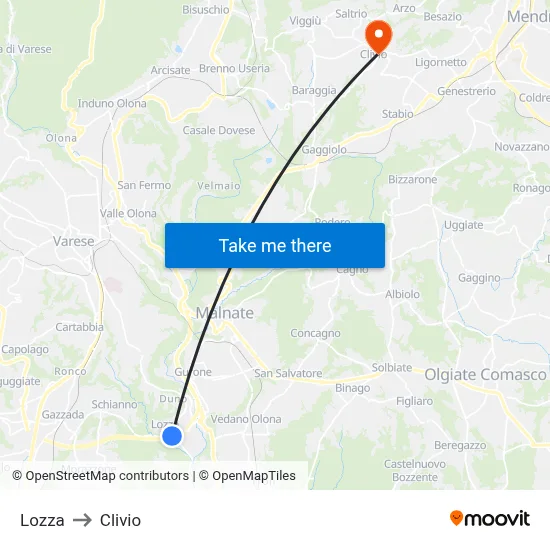 Lozza to Clivio map