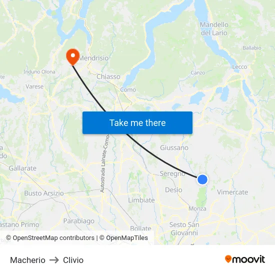 Macherio to Clivio map