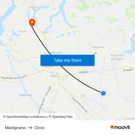 Madignano to Clivio map