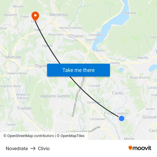 Novedrate to Clivio map