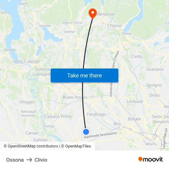 Ossona to Clivio map