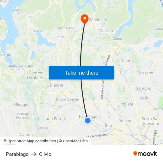 Parabiago to Clivio map