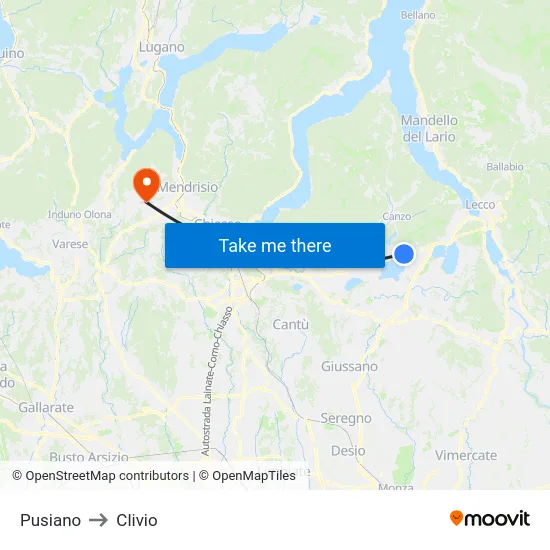 Pusiano to Clivio map