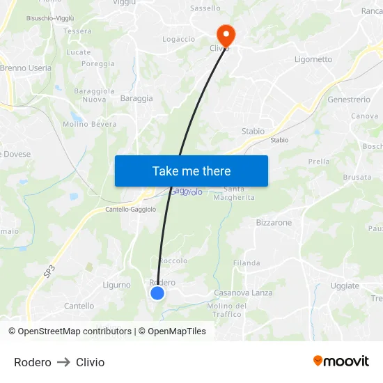 Rodero to Clivio map