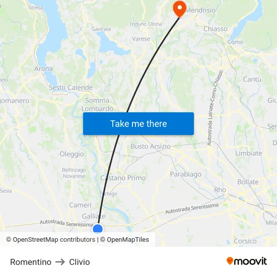 Romentino to Clivio map