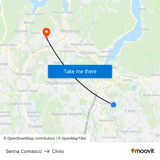 Senna Comasco to Clivio map