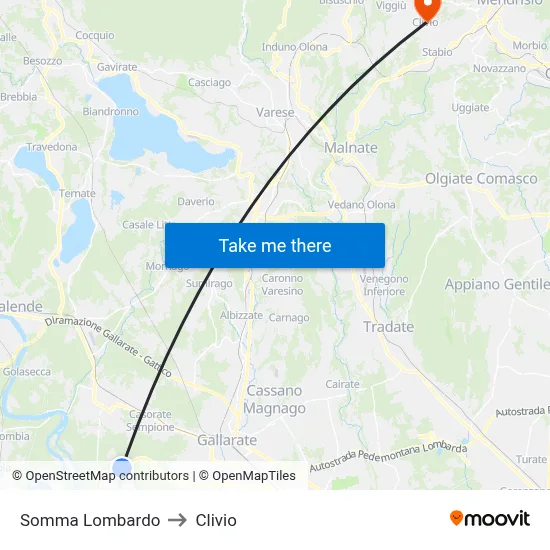 Somma Lombardo to Clivio map