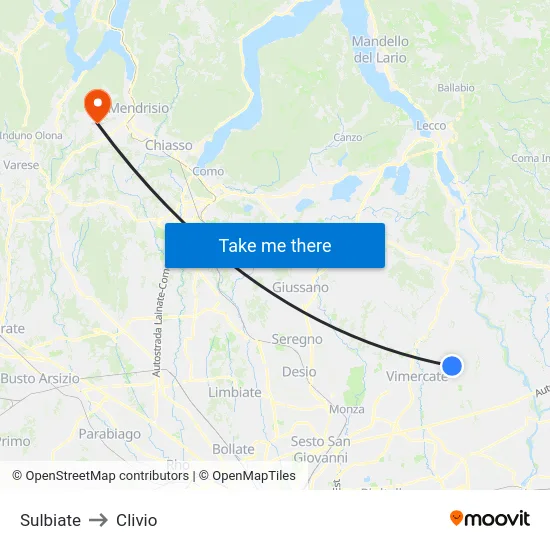 Sulbiate to Clivio map