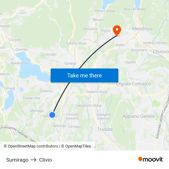 Sumirago to Clivio map