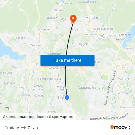 Tradate to Clivio map