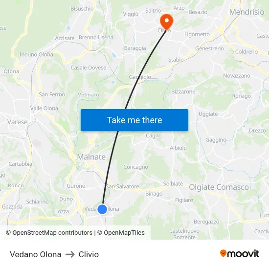 Vedano Olona to Clivio map