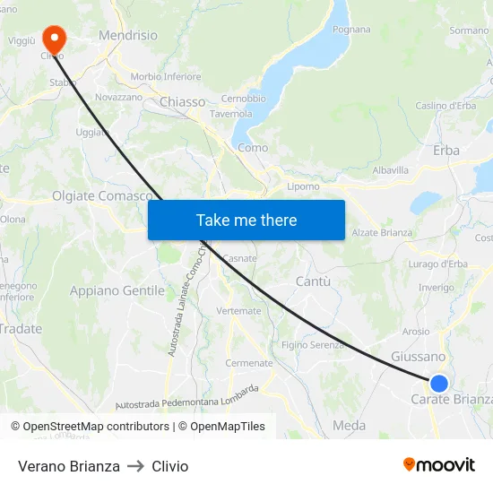 Verano Brianza to Clivio map