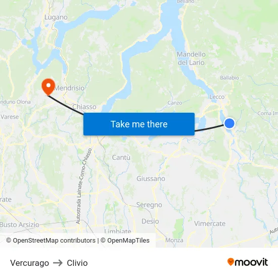 Vercurago to Clivio map