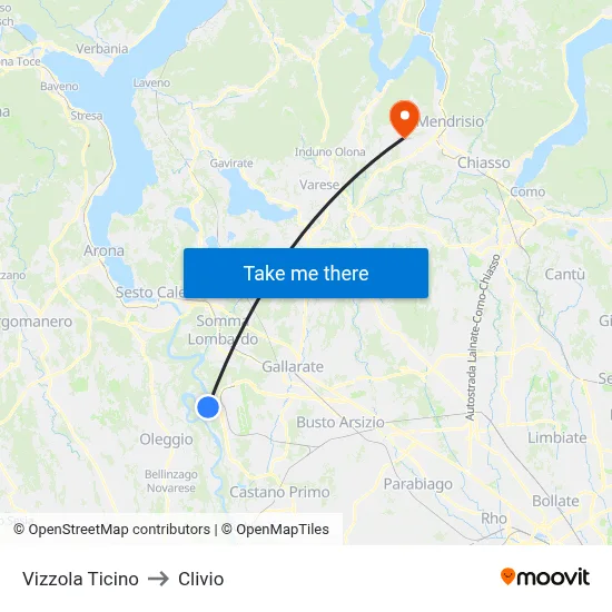 Vizzola Ticino to Clivio map