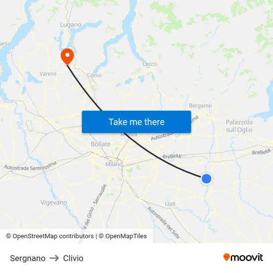 Sergnano to Clivio map