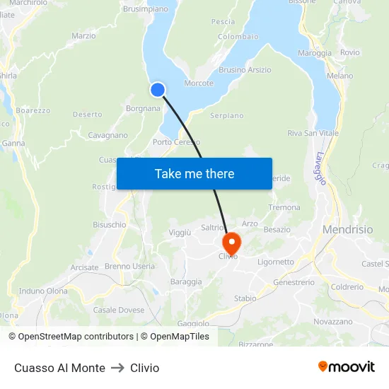 Cuasso Al Monte to Clivio map