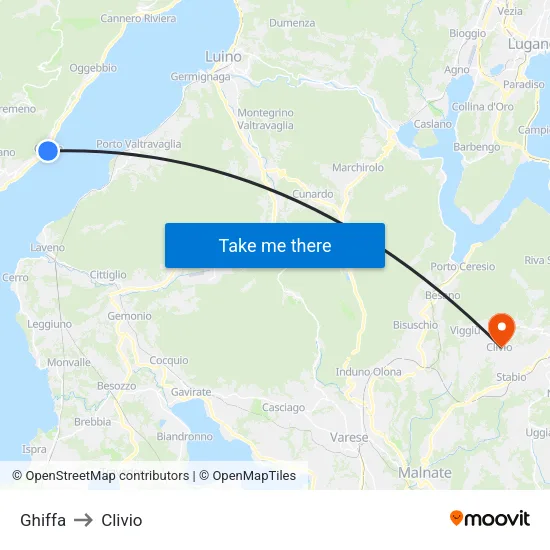 Ghiffa to Clivio map