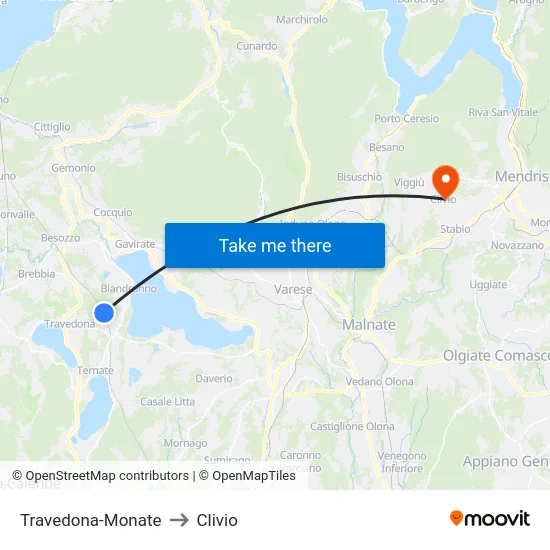 Travedona-Monate to Clivio map