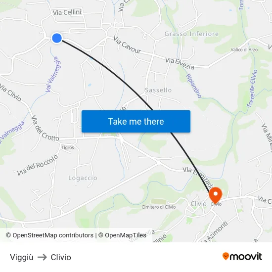 Viggiù to Clivio map