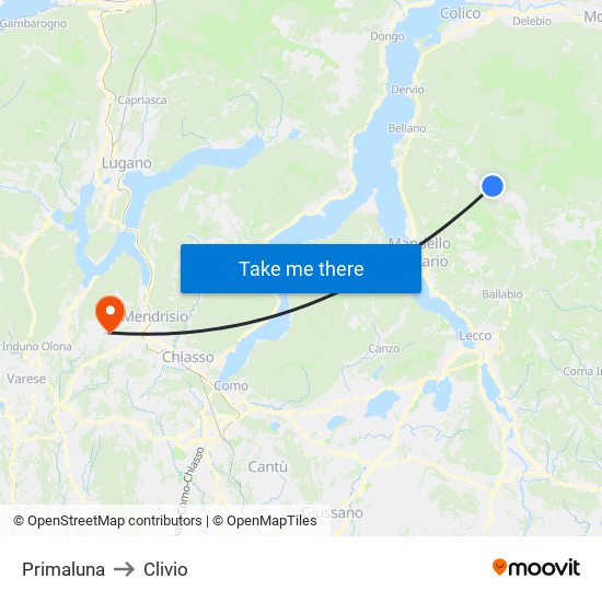 Primaluna to Clivio map