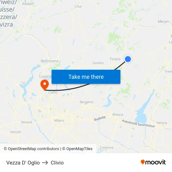 Vezza D' Oglio to Clivio map