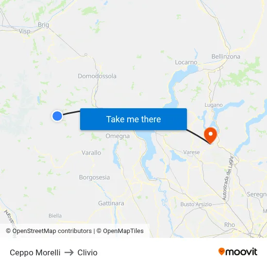 Ceppo Morelli to Clivio map