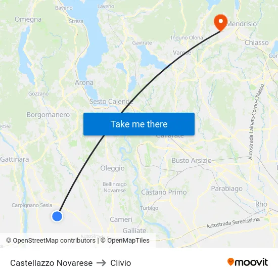 Castellazzo Novarese to Clivio map