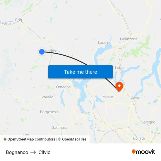 Bognanco to Clivio map