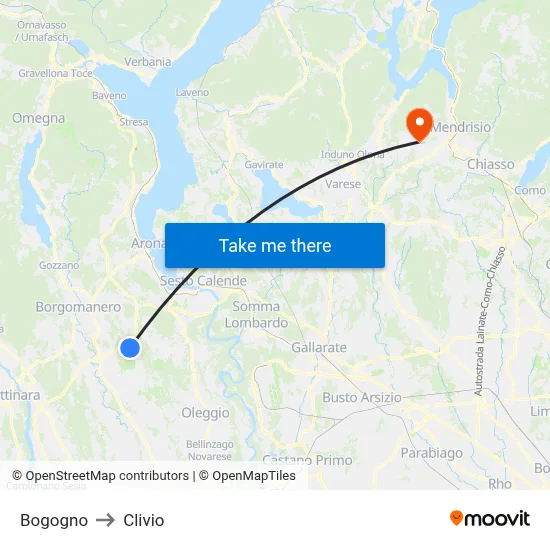 Bogogno to Clivio map