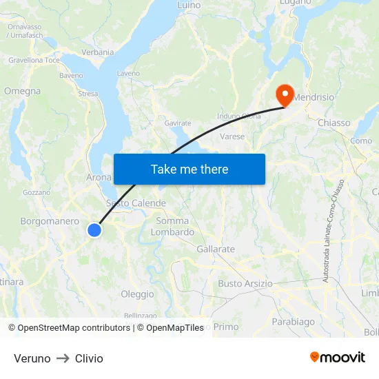 Veruno to Clivio map
